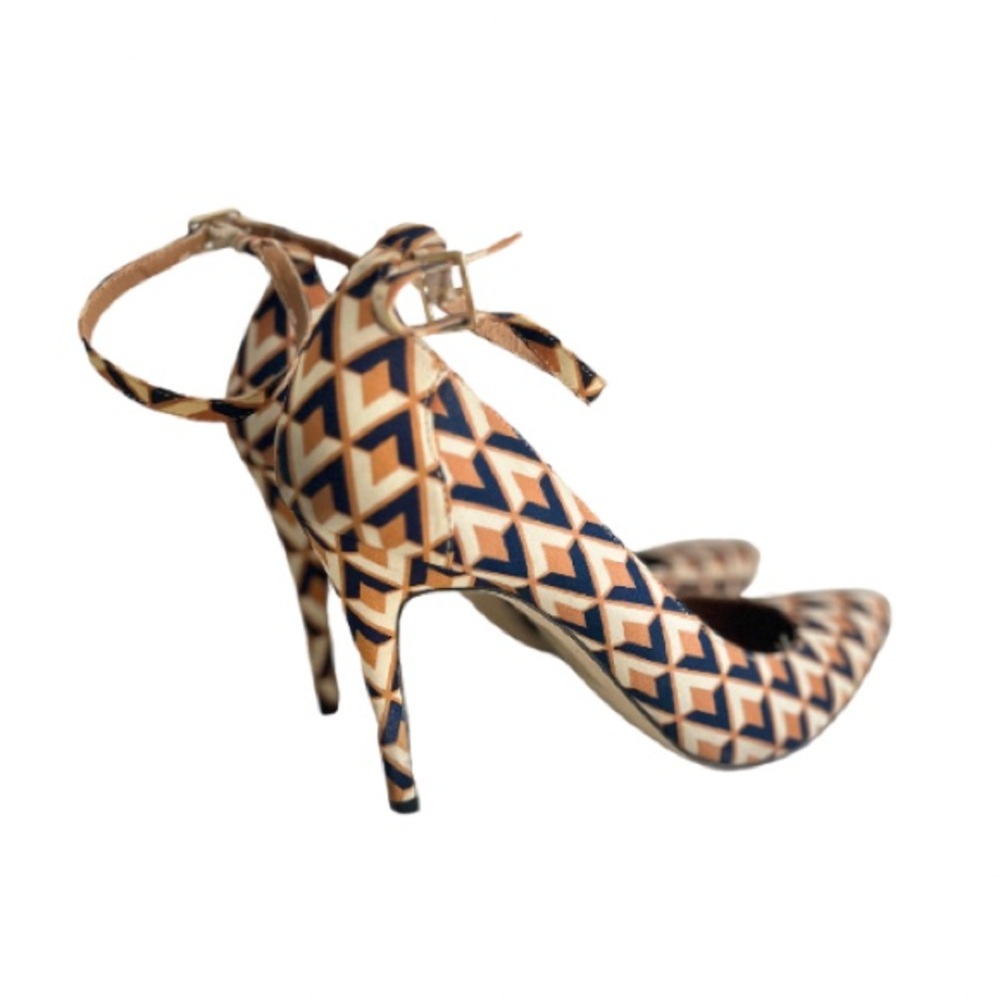 Madison Heels Ladies Size 9.5 Brown & Navy Blue Ankle Strap High Heels
